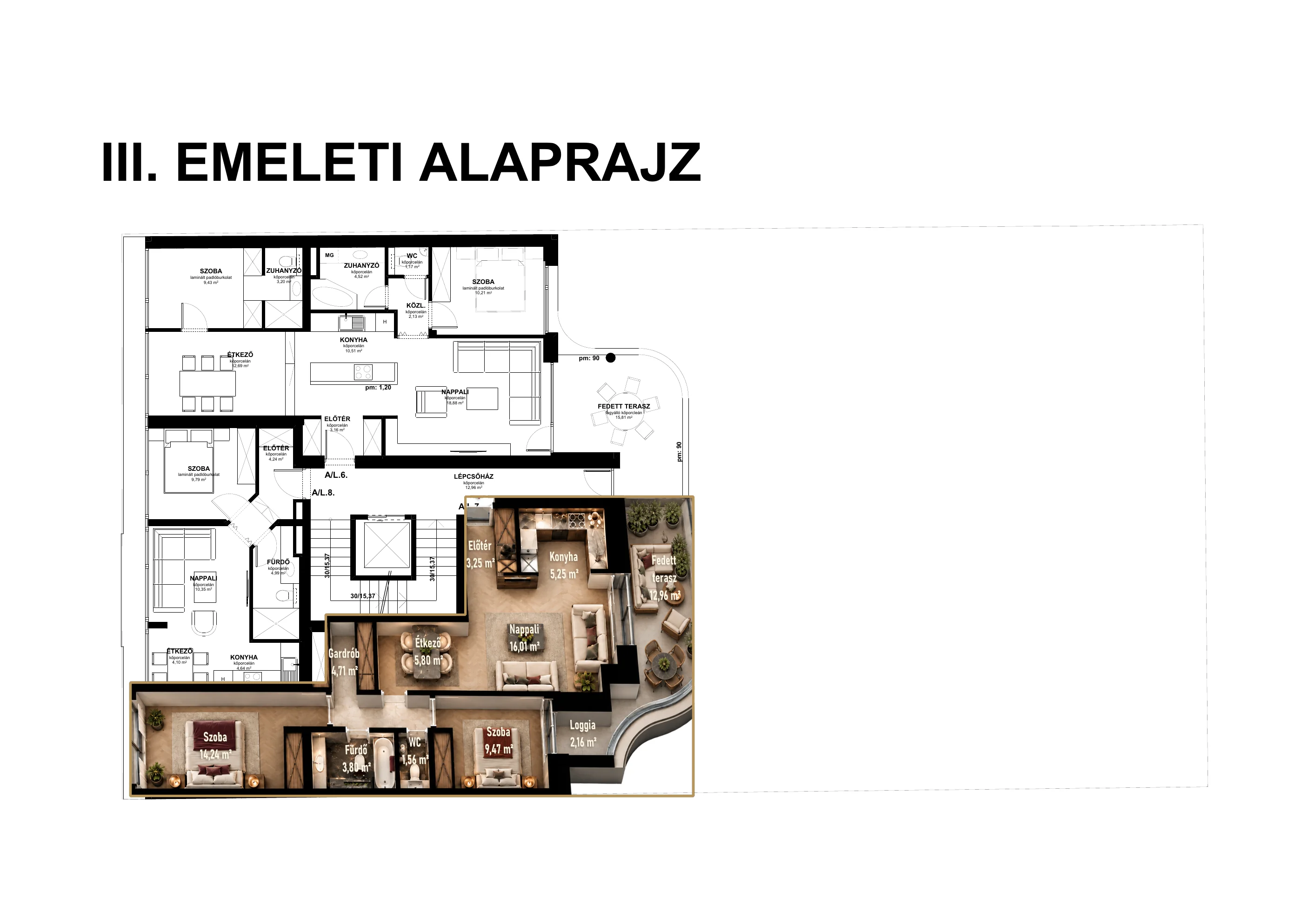III. emelet alaprajza, A/L.7 lakás